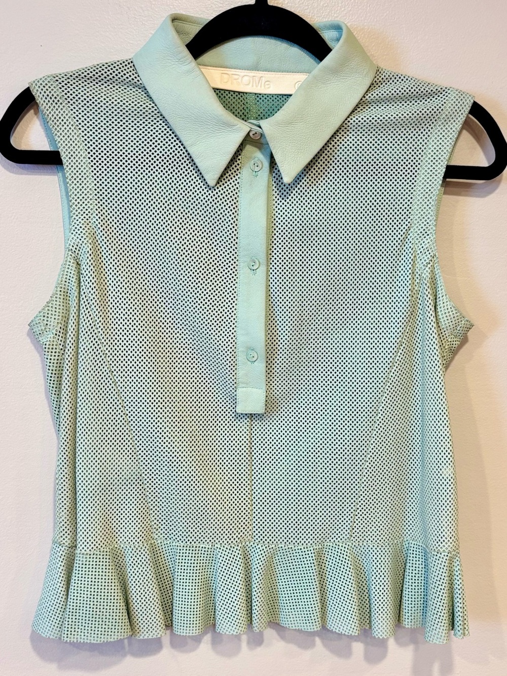 DROMe Italian Luxury Mint Green Jacquard Mesh Sleeveless Polo Shirt Womens Small